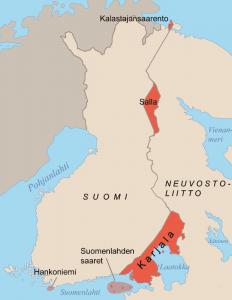 Suomen rajat vuoden 1940 jälkeen.